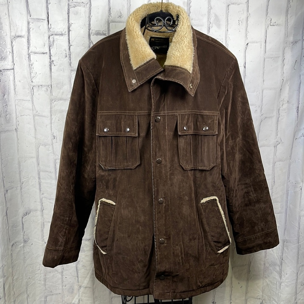 JC Penney Vintage Field Jacket Faux Suede and Faux Fur Lined Hip Length